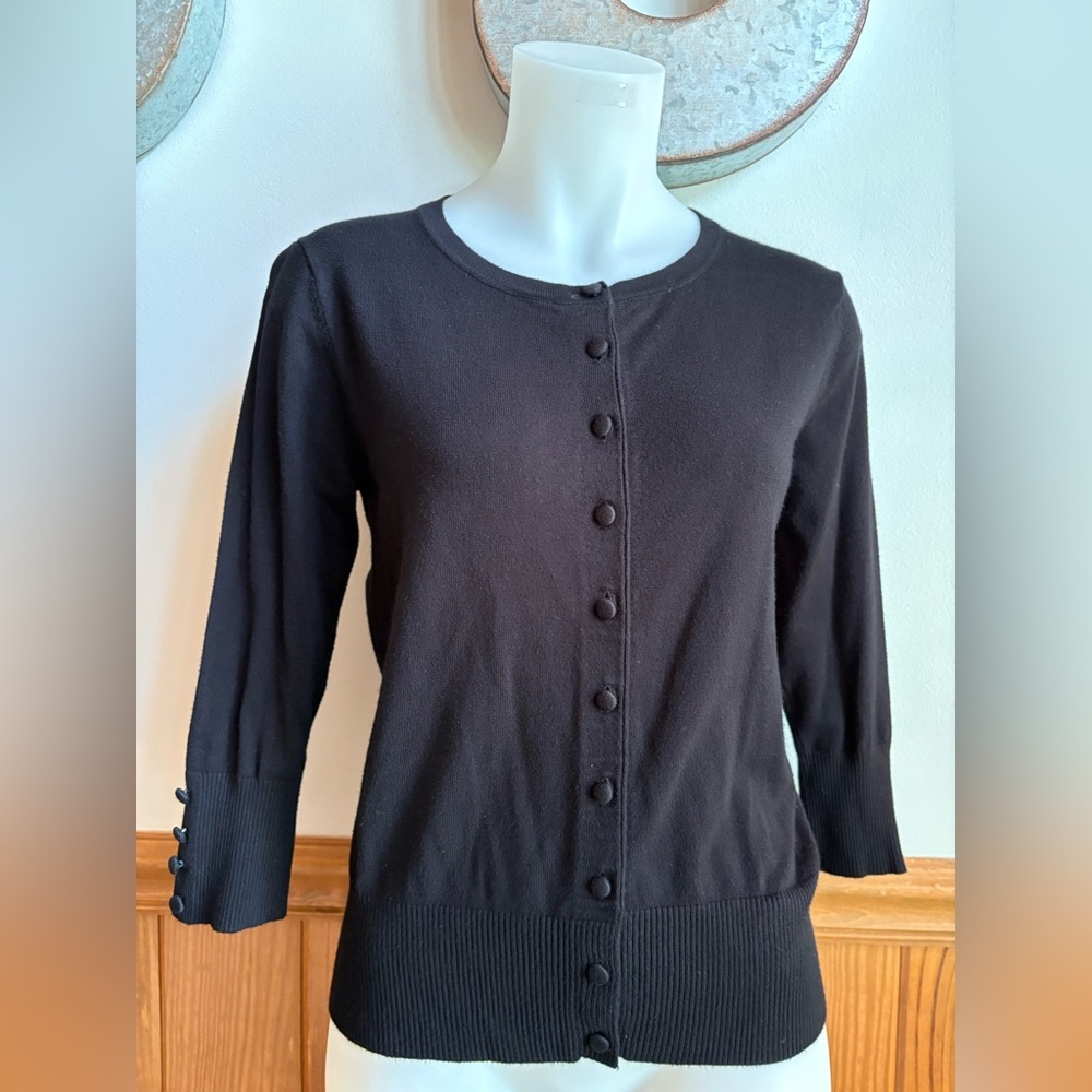 Philosophy  sz M Women's Black Button-Front Knit Cardigan Three-Quarter Sleeves